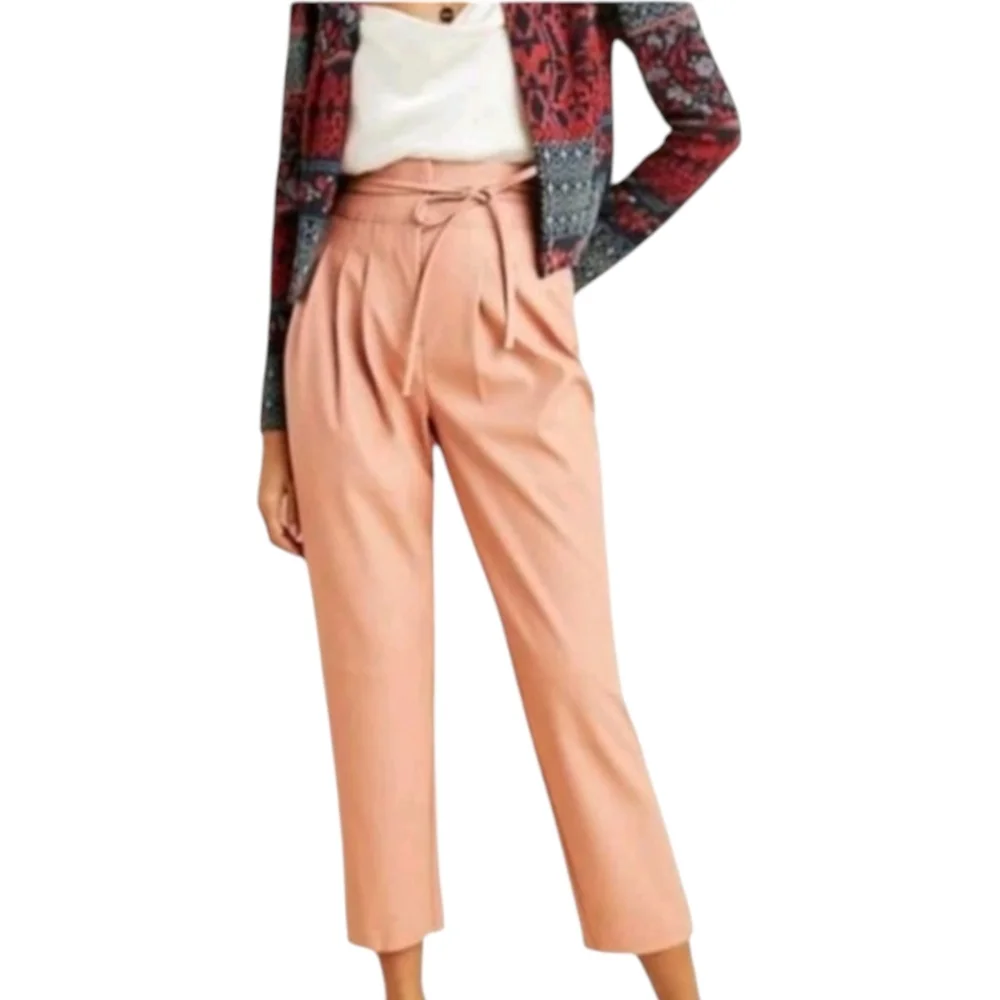 New Anthropologie Blank NYC Peach Pink Faux Leather Paperbag Self Tie Pant 25 - Picture 5 of 7